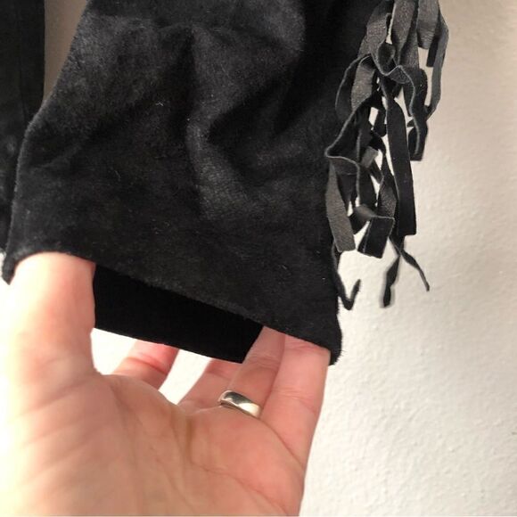 Vintage suede leather black fringe motorcycle pants size 4 - Picture 3 of 7